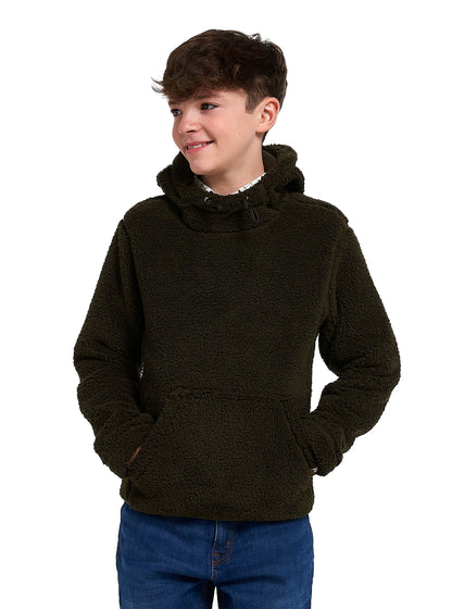 Jack Pyke Junior Sherpa Fleece Hoddie in Dark Olive