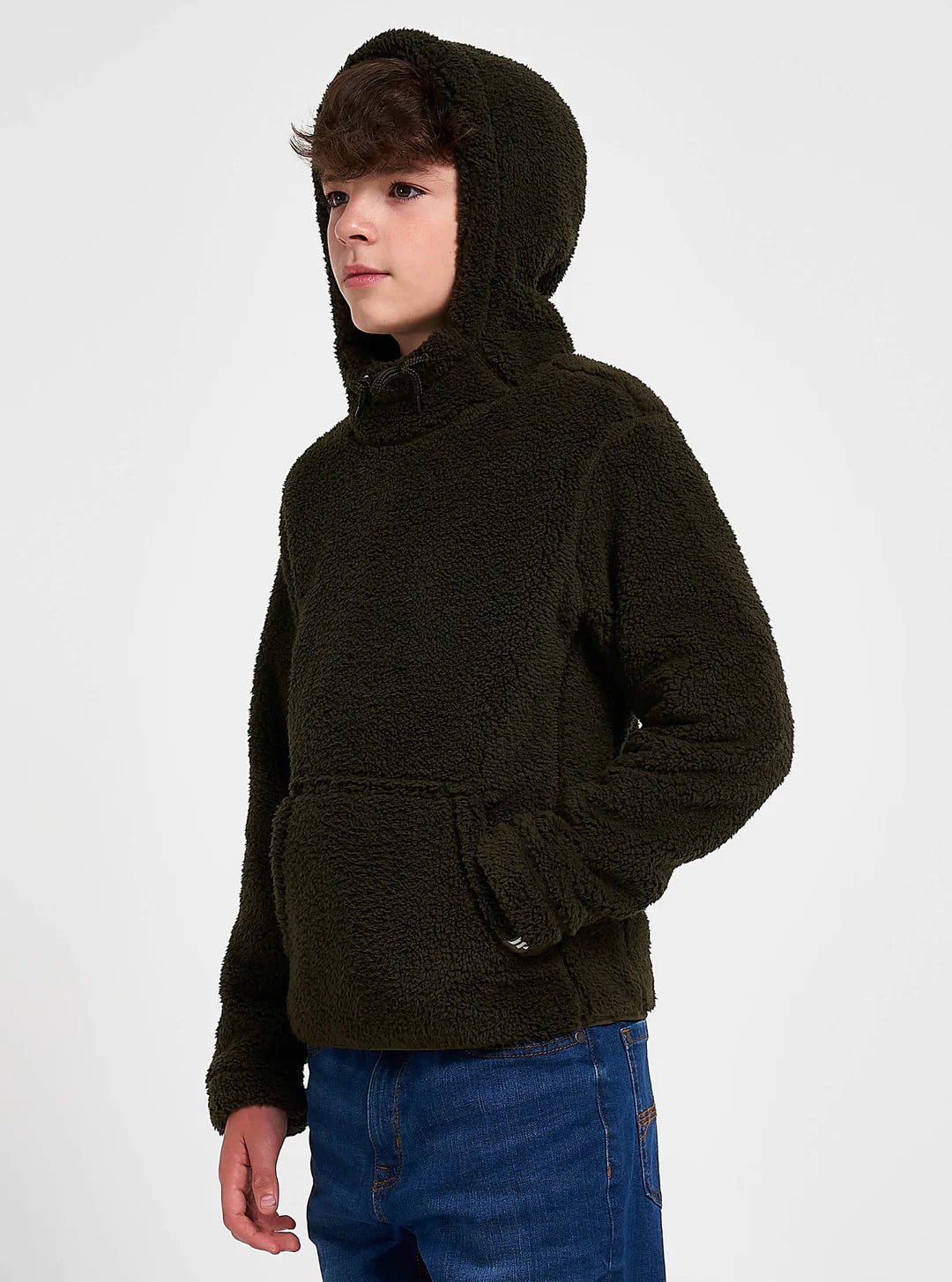 Jack Pyke Kids Sherpa Fleece Hoddie in Dark Olive