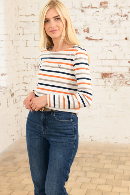 Ladies Causeway Top - Mocha Burnt Orange Stripe