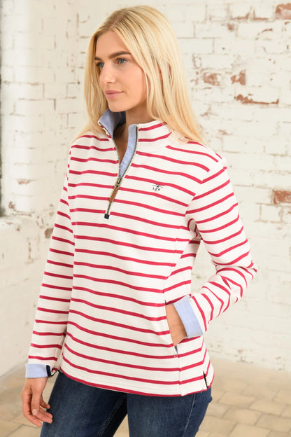 Lighthouse Shore Sweatshirt - Cloud / Claret Stripe