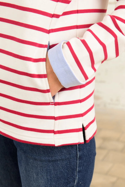 Lighthouse Shore Sweatshirt - Cloud / Claret Stripe