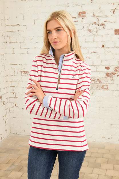 Lighthouse Shore Sweatshirt - Cloud / Claret Stripe