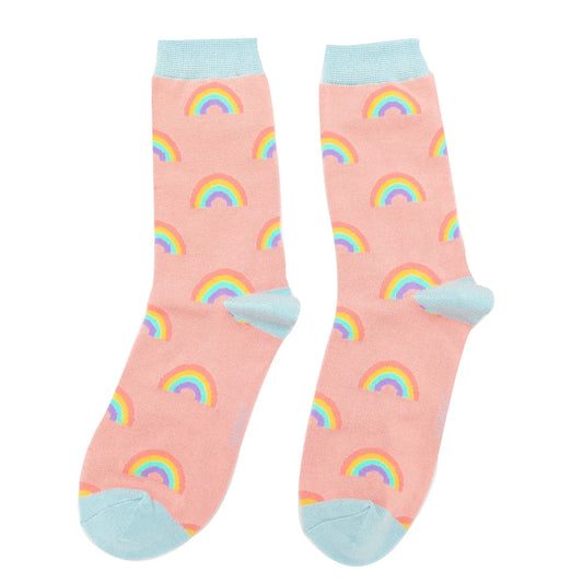 Miss Sparrow Rainbows Salmon Bamboo Socks