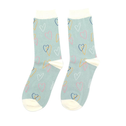 Miss Sparrow Sketch Hearts Duck Egg Bamboo Socks