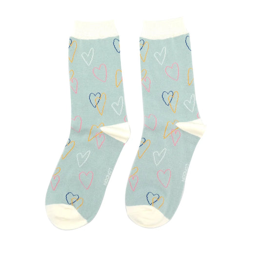 Miss Sparrow Sketch Hearts Duck Egg Bamboo Socks