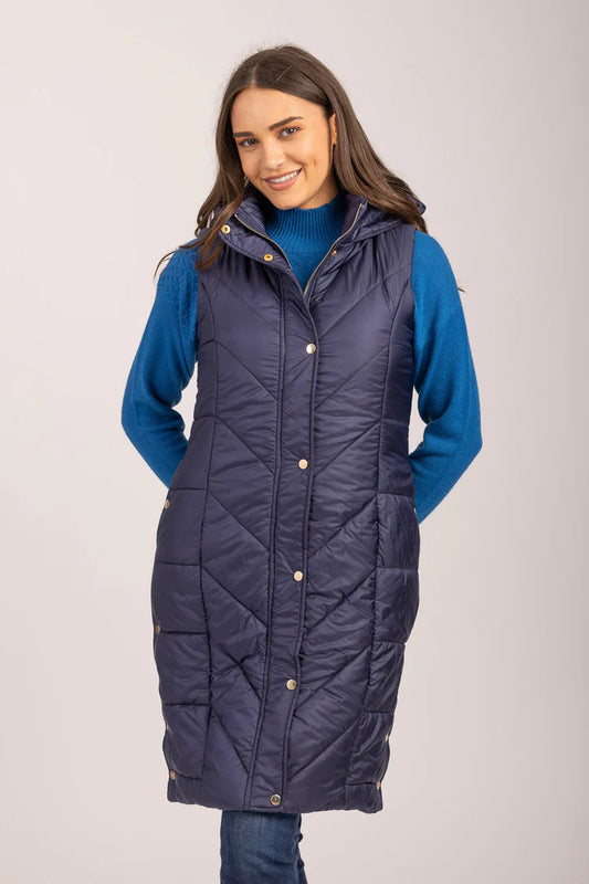 Mud Flower Ladies Long Line Gilet Navy