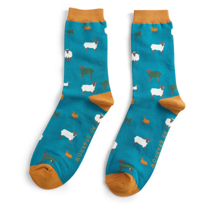 Mr Sparrow Sheep Family Teal Bamboo Socks