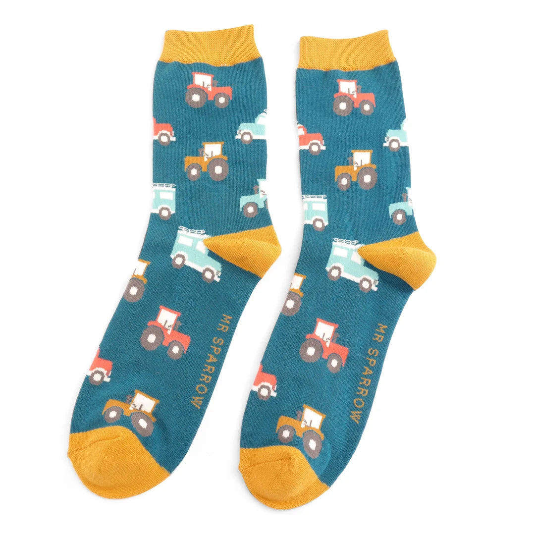 Mr Sparrow On The Farm Teal Bamboo Socks