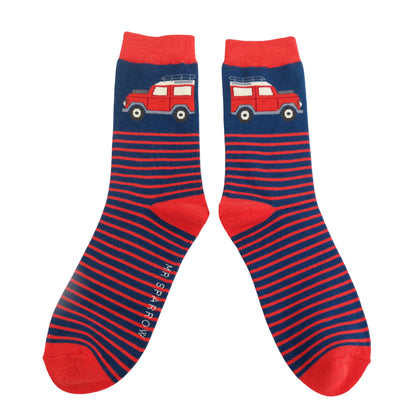 Mr Sparrow Jeep & Stripes Navy Bamboo Socks