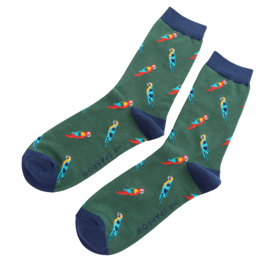 Mr Sparrow Parrots Green Bamboo Socks