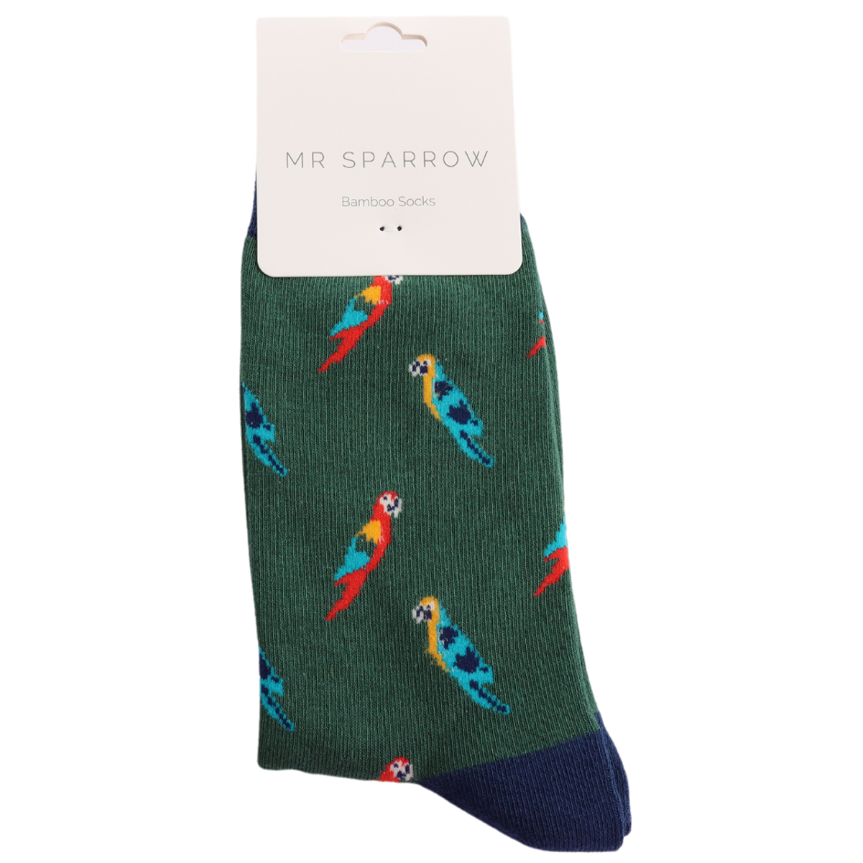 Mr Sparrow Parrots Green Bamboo Socks