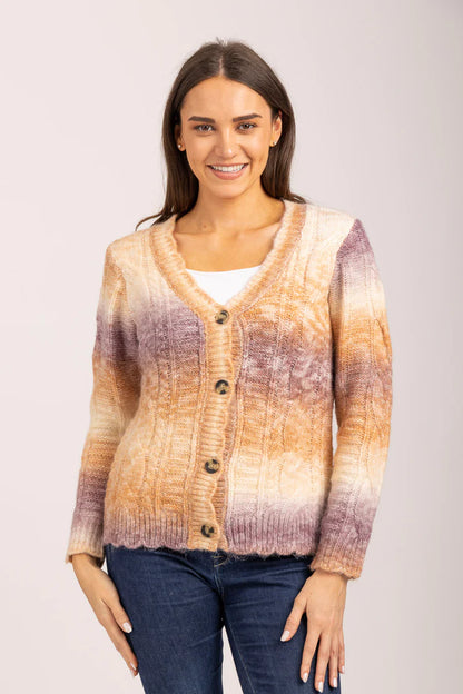 MudFlower Ladies Brown Combo Spacedye Cardigan