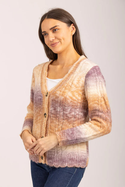 MudFlower Ladies Brown Combo Spacedye Cardigan