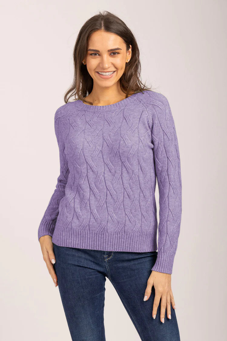 MudFlower Ladies Lavender Raglan Cable Jumper
