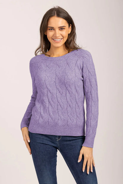 MudFlower Ladies Lavender Raglan Cable Jumper