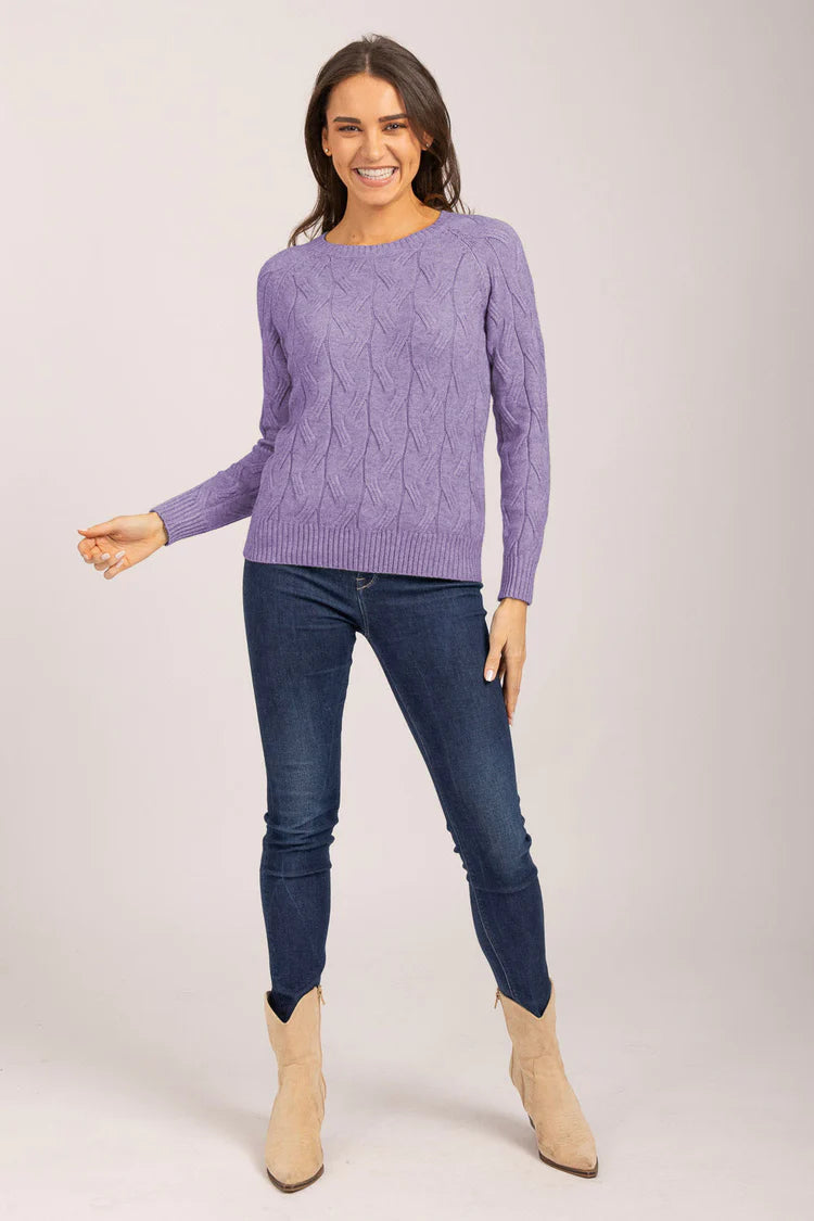 MudFlower Ladies Lavender Raglan Cable Jumper