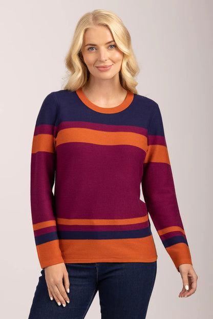 MudFlower Raised Stitch Stripe Jumper Red/Orange/Blue