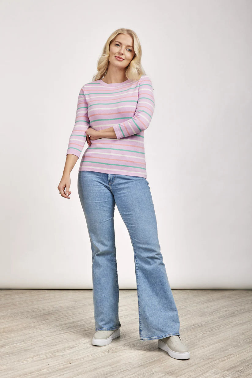 MudFlower Ladies Boat Neck Stripe Jumper 412 in Lilac
