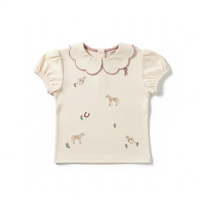 Eleanor Charles - The Pony Embroidered Puff Sleeve Top