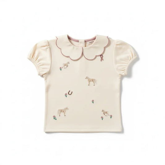 Eleanor Charles - The Pony Embroidered Puff Sleeve Top