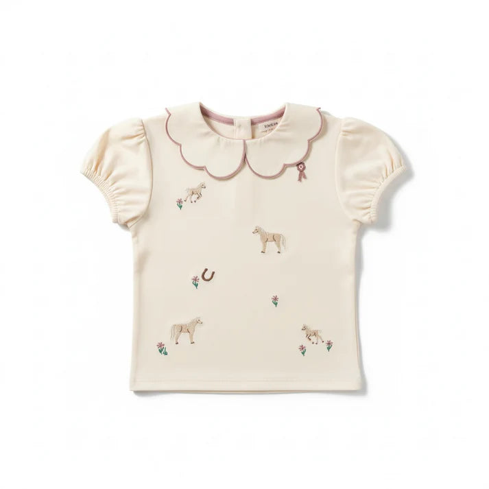 Eleanor Charles - The Pony Embroidered Puff Sleeve Top