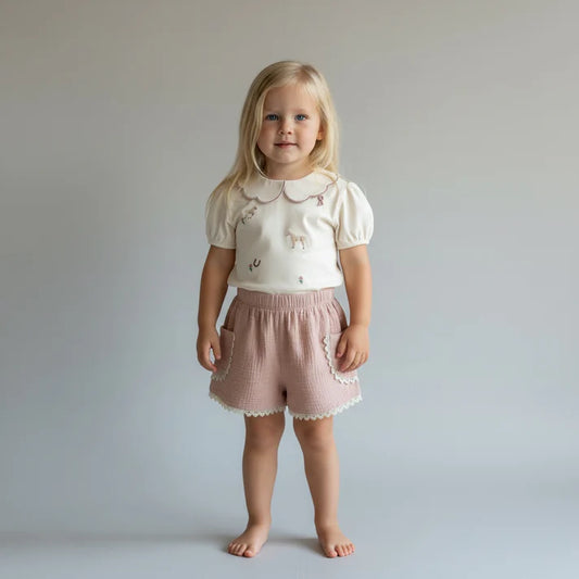 Eleanor Charles - The Pony Embroidered Puff Sleeve Top