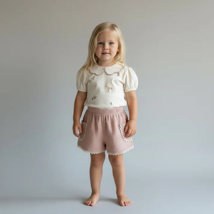 Eleanor Charles - The Pony Embroidered Puff Sleeve Top