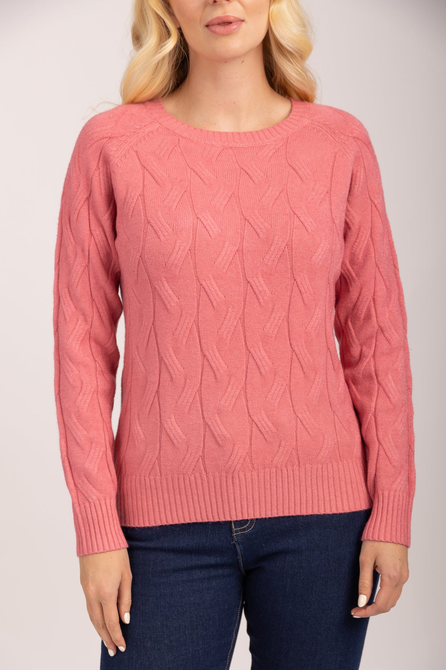 MudFlower Ladies Green Bay Raglan Cable Jumper Mauvewood