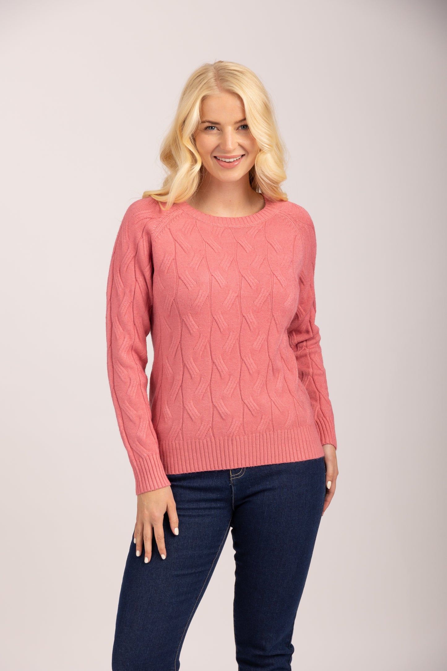 MudFlower Ladies Green Bay Raglan Cable Jumper Mauvewood