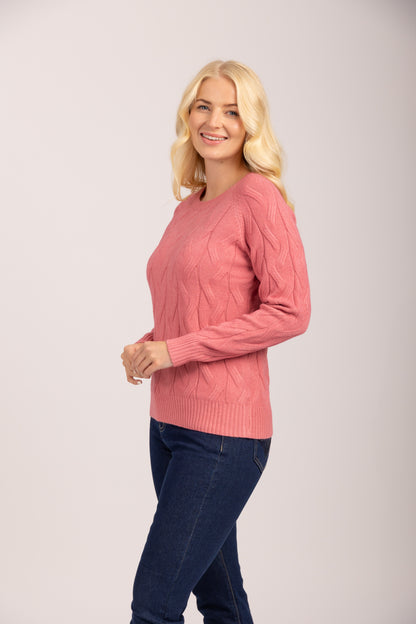 MudFlower Ladies Green Bay Raglan Cable Jumper Mauvewood