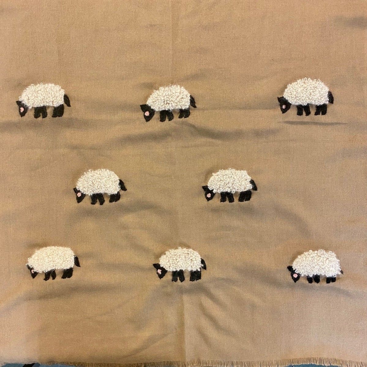 White Sheep on Beige Scarf - At Home in The Country