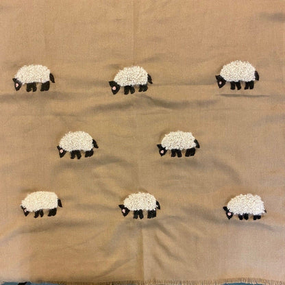 White Sheep on Beige Scarf - At Home in The Country