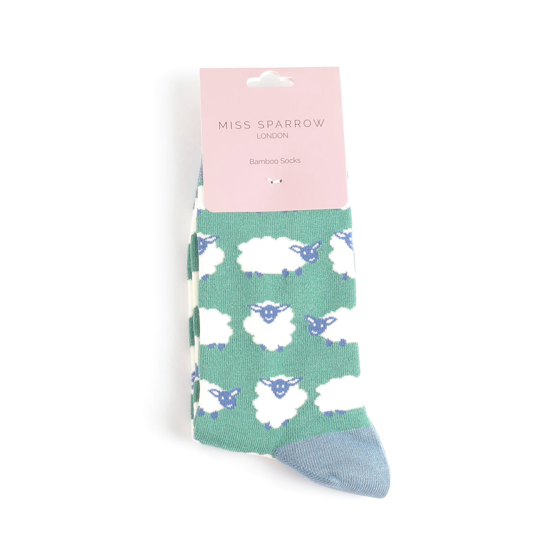 Miss Sparrow Happy Sheep Green Bamboo Socks