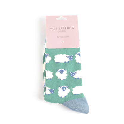 Miss Sparrow Happy Sheep Green Bamboo Socks