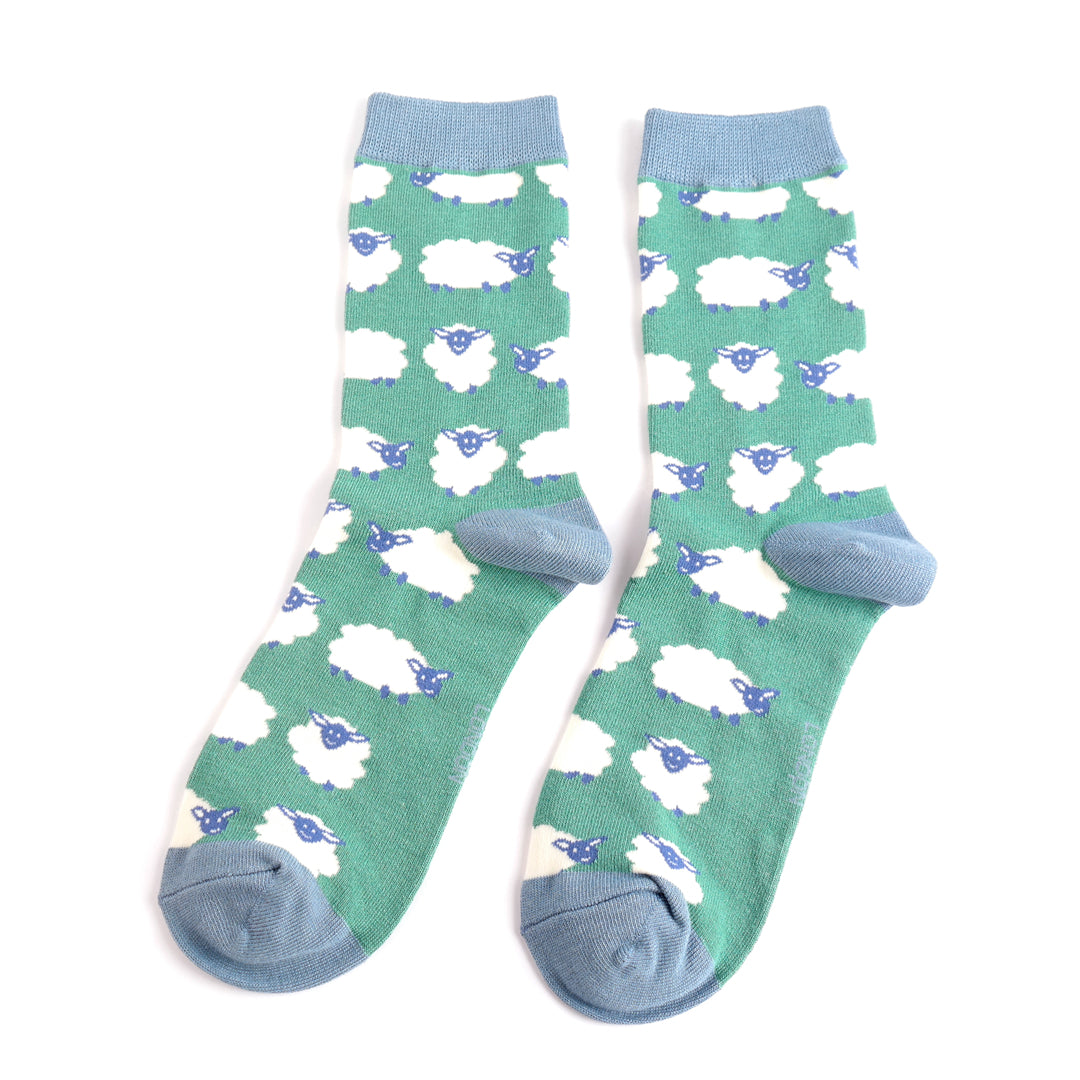 Miss Sparrow Happy Sheep Green Bamboo Socks