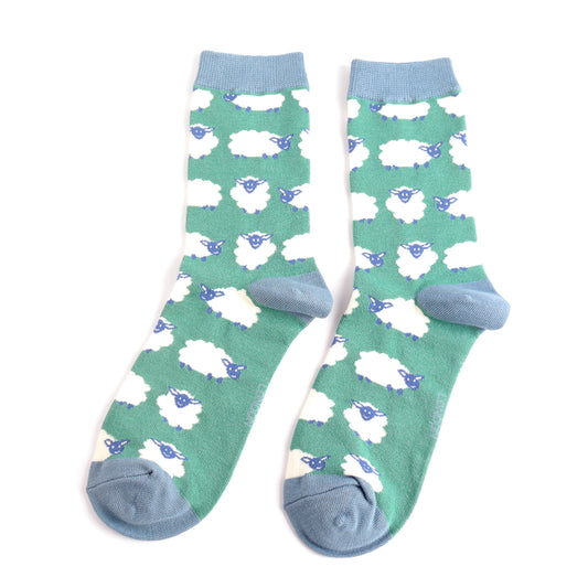 Miss Sparrow Happy Sheep Green Bamboo Socks