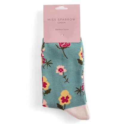 Miss Sparrow Botany Study Socks Teal