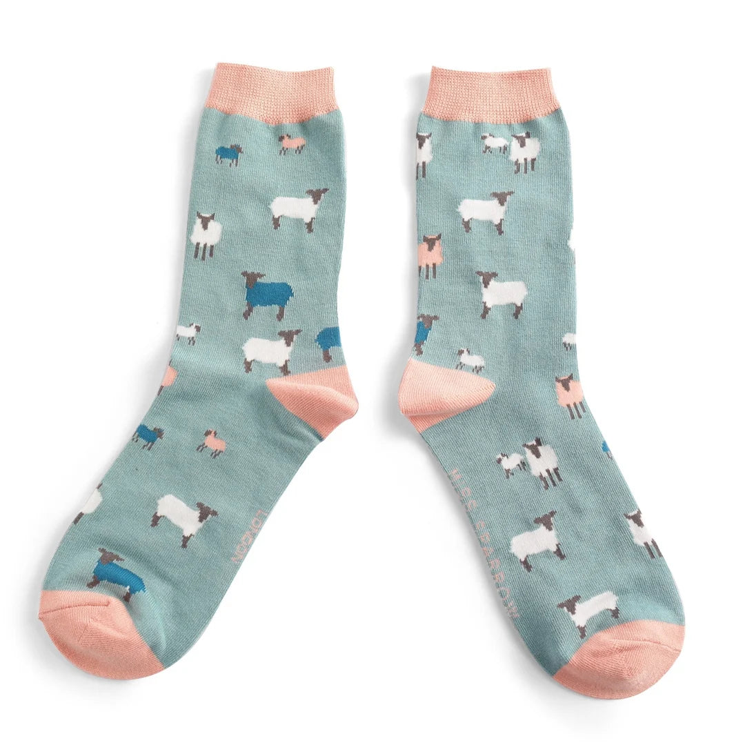 Miss Sparrow Sheep Family Socks Duck Egg