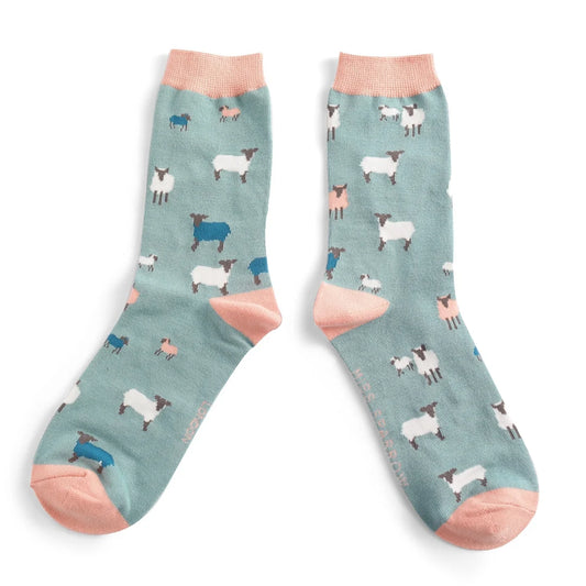 Miss Sparrow Sheep Family Socks Duck Egg