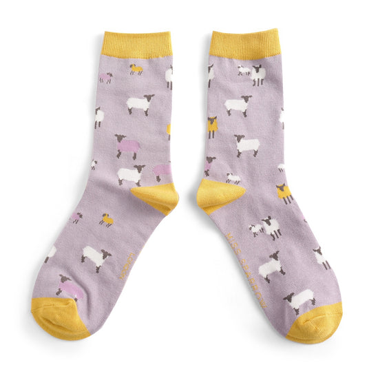 Miss Sparrow Sheep Family Socks Lilac