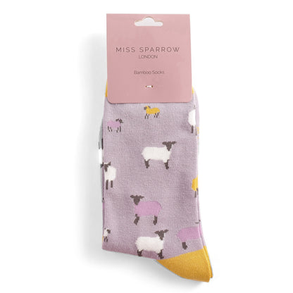 Miss Sparrow Sheep Family Socks Lilac