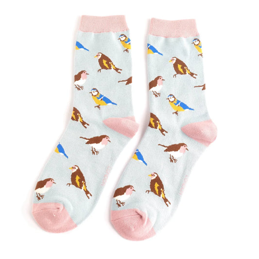 Miss Sparrow Garden Birds Socks Pale Blue