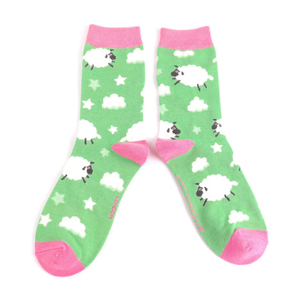 Miss Sparrow Sleepy Sheep Socks Grass Green