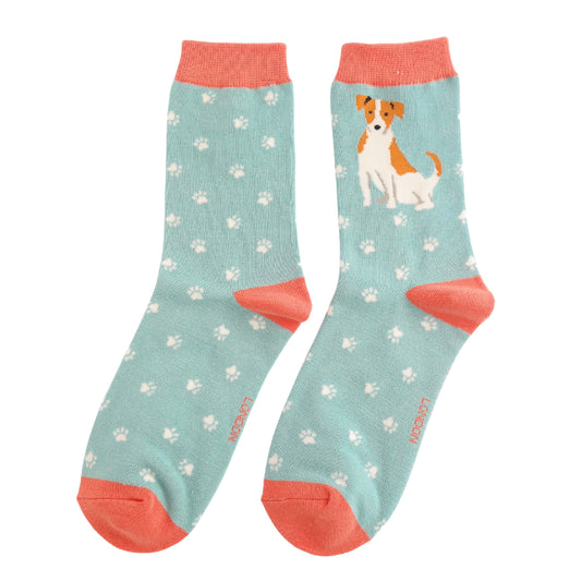 Miss Sparrow Cute Jack Russell`s Socks Duck Egg