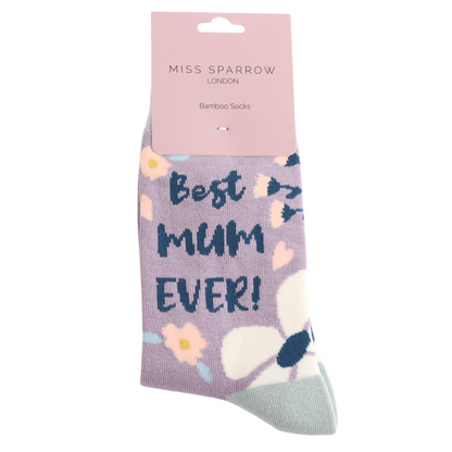 Miss Sparrow Best Mum Ever Socks Lavender