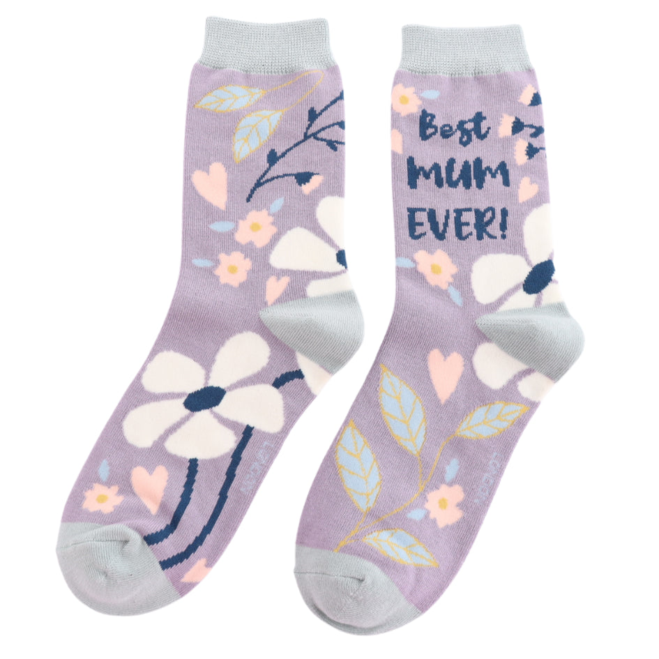 Miss Sparrow Best Mum Ever Socks Lavender