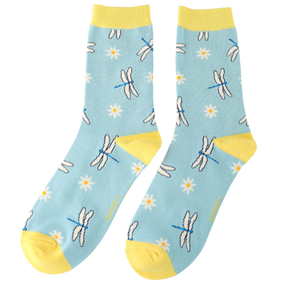 Miss Sparrow Dragonfly & Daisies Socks Blue