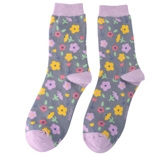 Miss Sparrow Little Flowers Bamboo Socks Denim