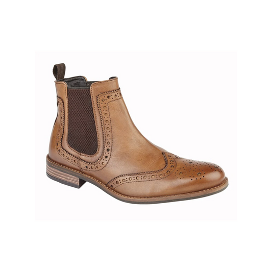 Roamers Tan Brogue Twin Gusset Leather Chelsea Dealer Boots - M 143 BT
