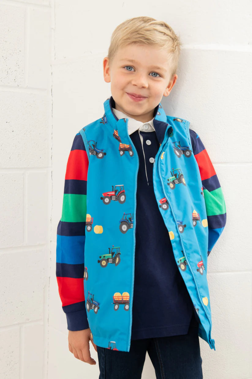 Lighthouse Children's Alex Gilet - New Blue Tractor Print